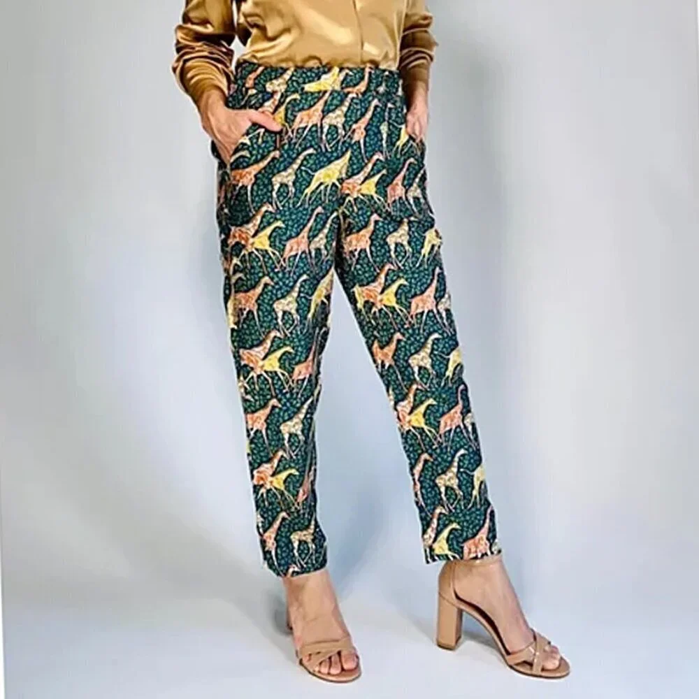 J.Crew Collection Giraffe Print 100% Silk Pants Size 4